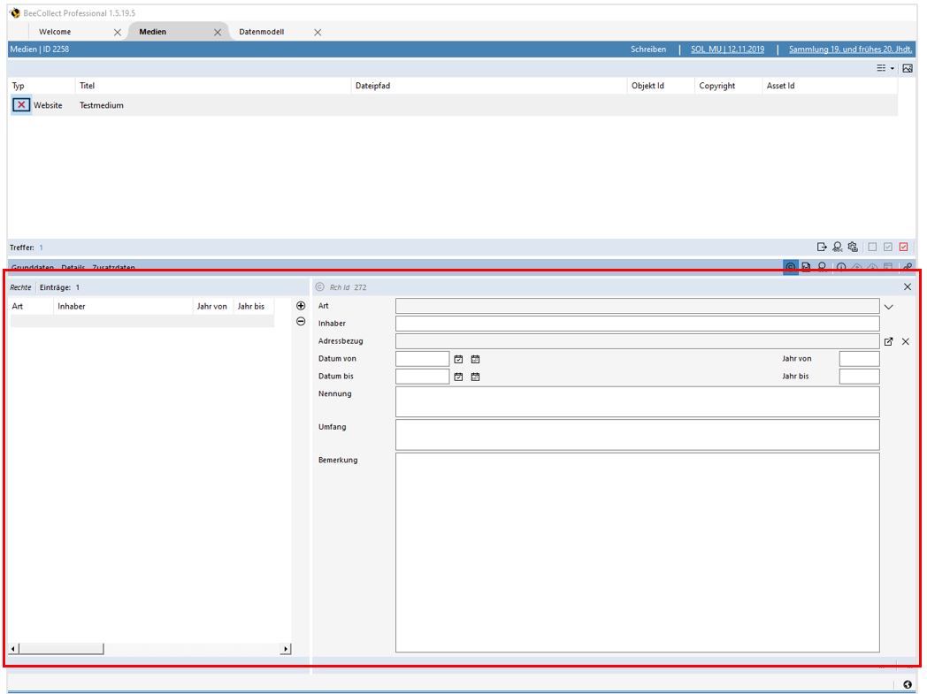 Bearbeitungsbereich Register Rechte