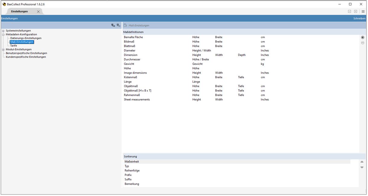 Maß-Einstellungen Modul Einstellungen Maß-Einstellungen Modul Einstellungen