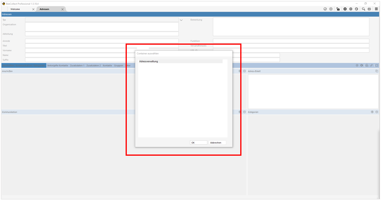 Fenster Container auswählen Fenster Container auswählen