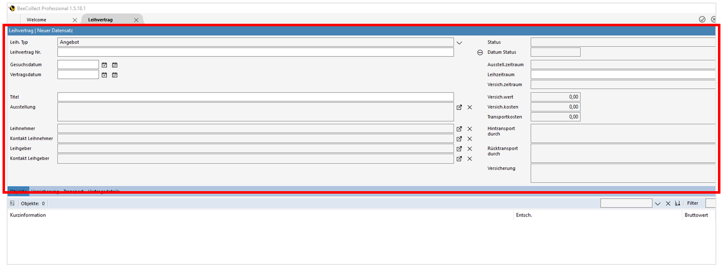 Stammdaten Modul Leihvertrag Stammdaten Modul Leihvertrag