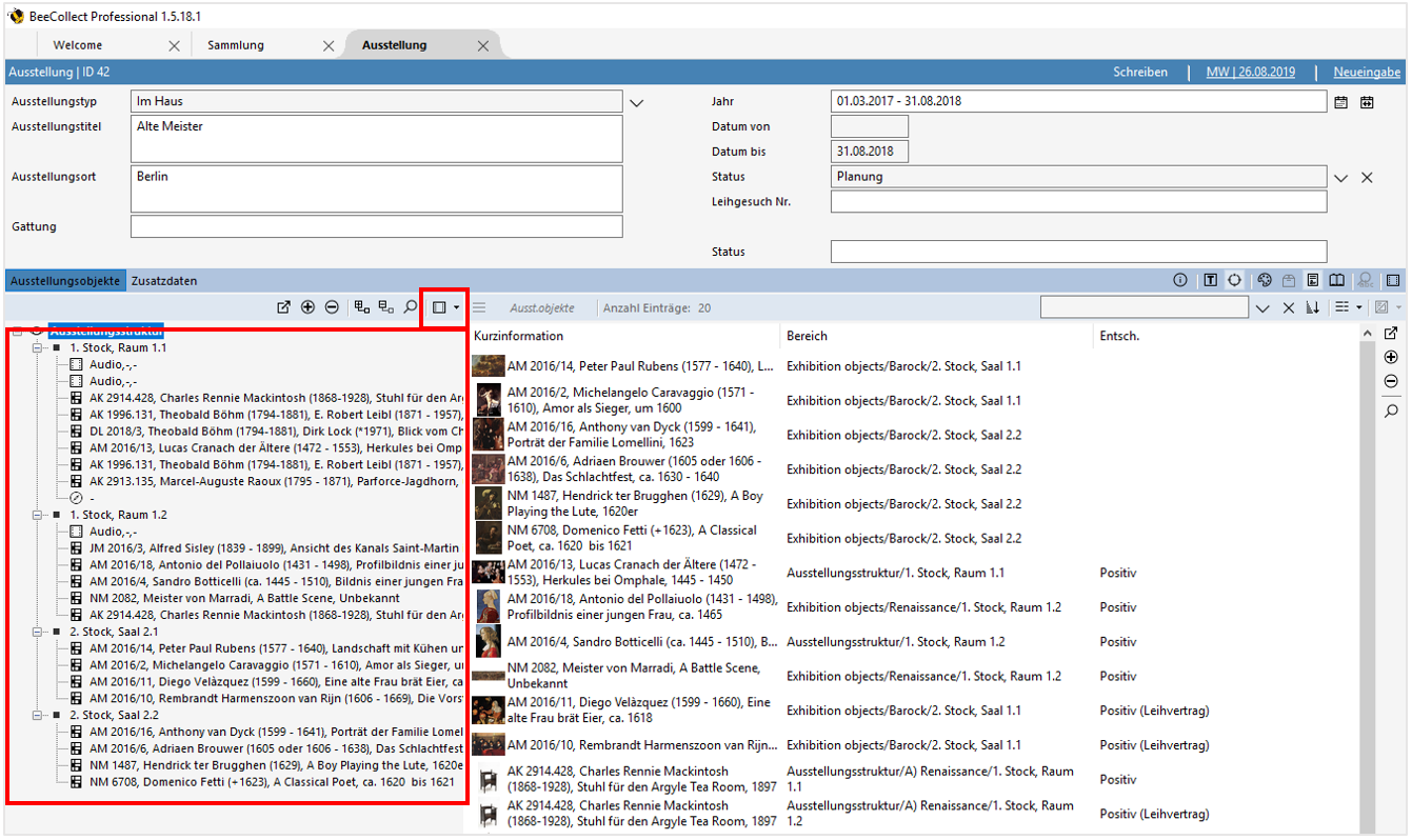 Ansicht Sektionen, Objekte und Medien Ansicht Sektionen, Objekte und Medien
