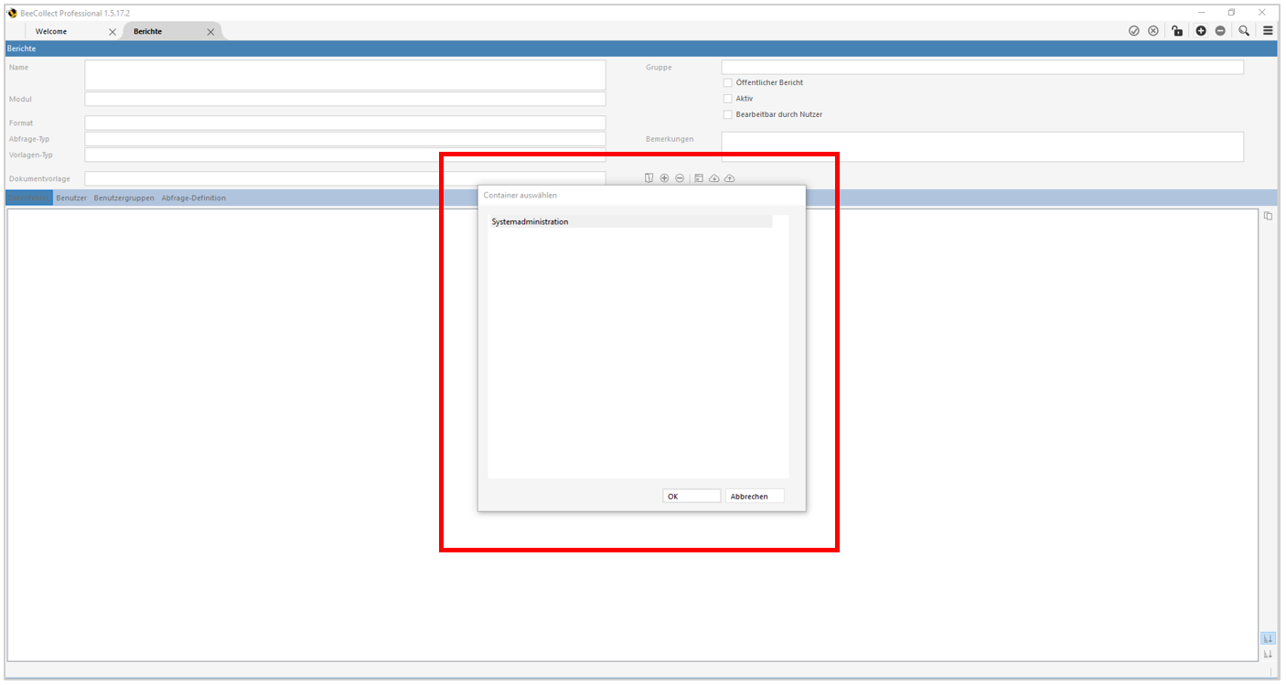 Fenster Container auswählen Fenster Container auswählen