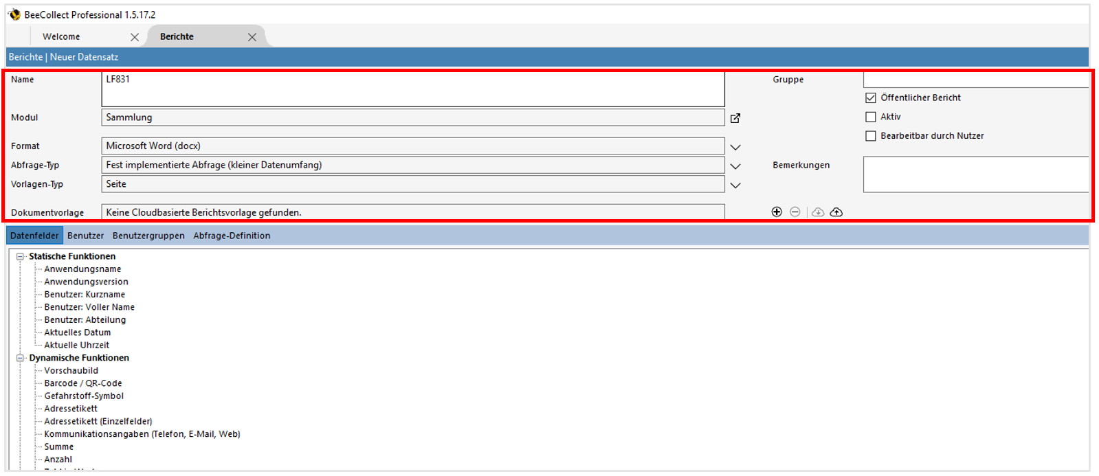 Standardfelder Modul Berichte Standardfelder Modul Berichte