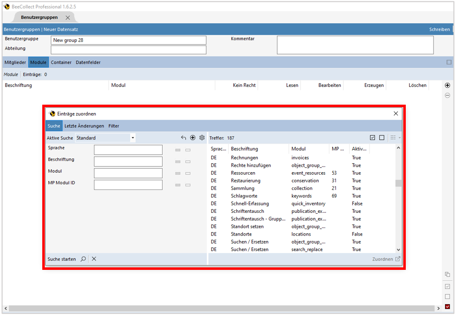 Modulzuordnung Modul Benutzergruppen Modulzuordnung Modul Benutzergruppen