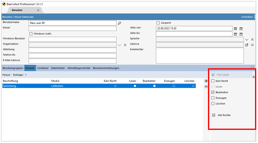 Rechte setzen Modul Benutzer Rechte setzen Modul Benutzer
