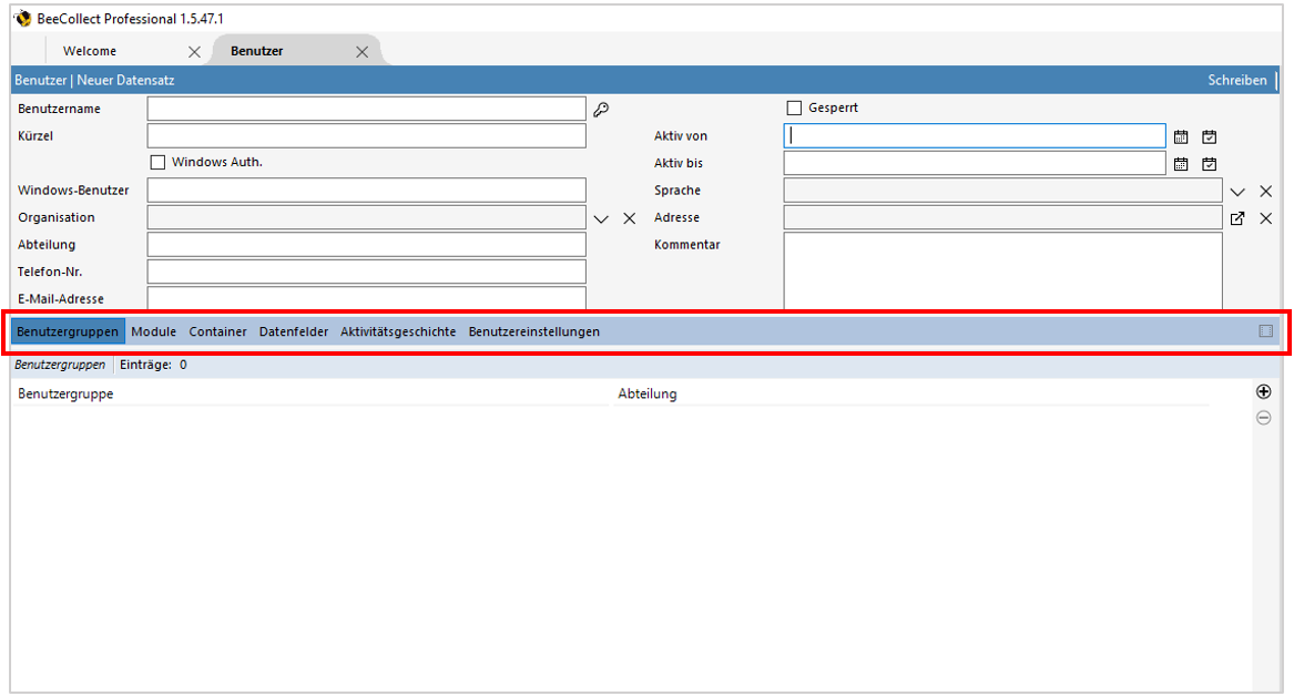 Registerbereich Modul Benutzer Registerbereich Modul Benutzer