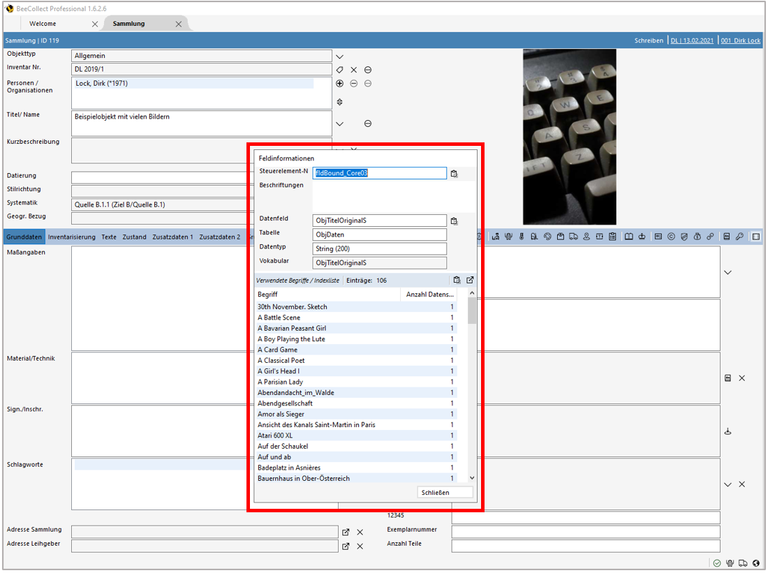 Feldinformationen Feld "Titel/Name" Modul Sammlung Feldinformationen Feld "Titel/Name" Modul Sammlung