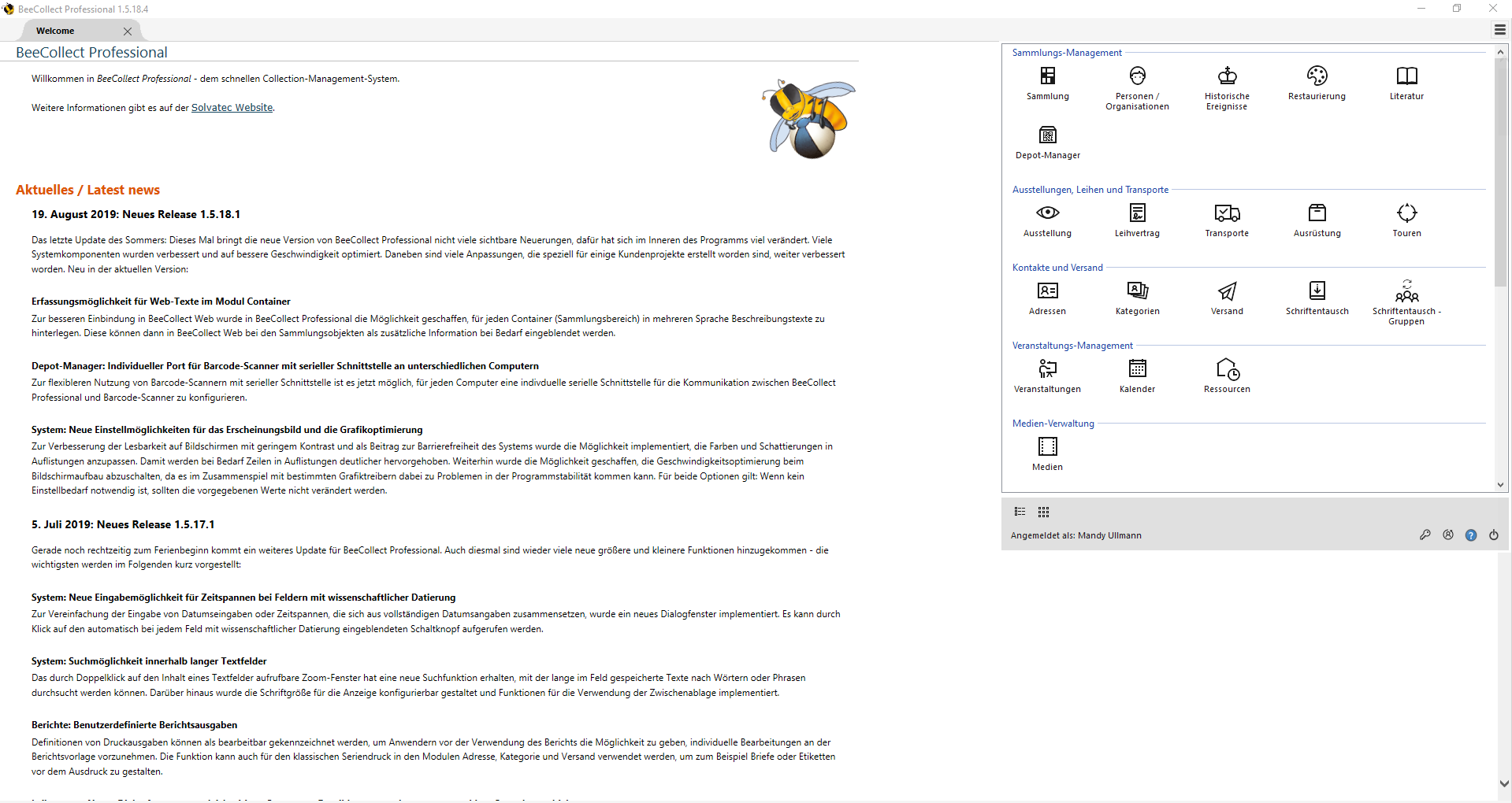 Startansicht BeeCollect Professional Startansicht BeeCollect Professional