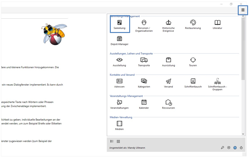 Menü, Modul Sammlung Menü, Modul Sammlung