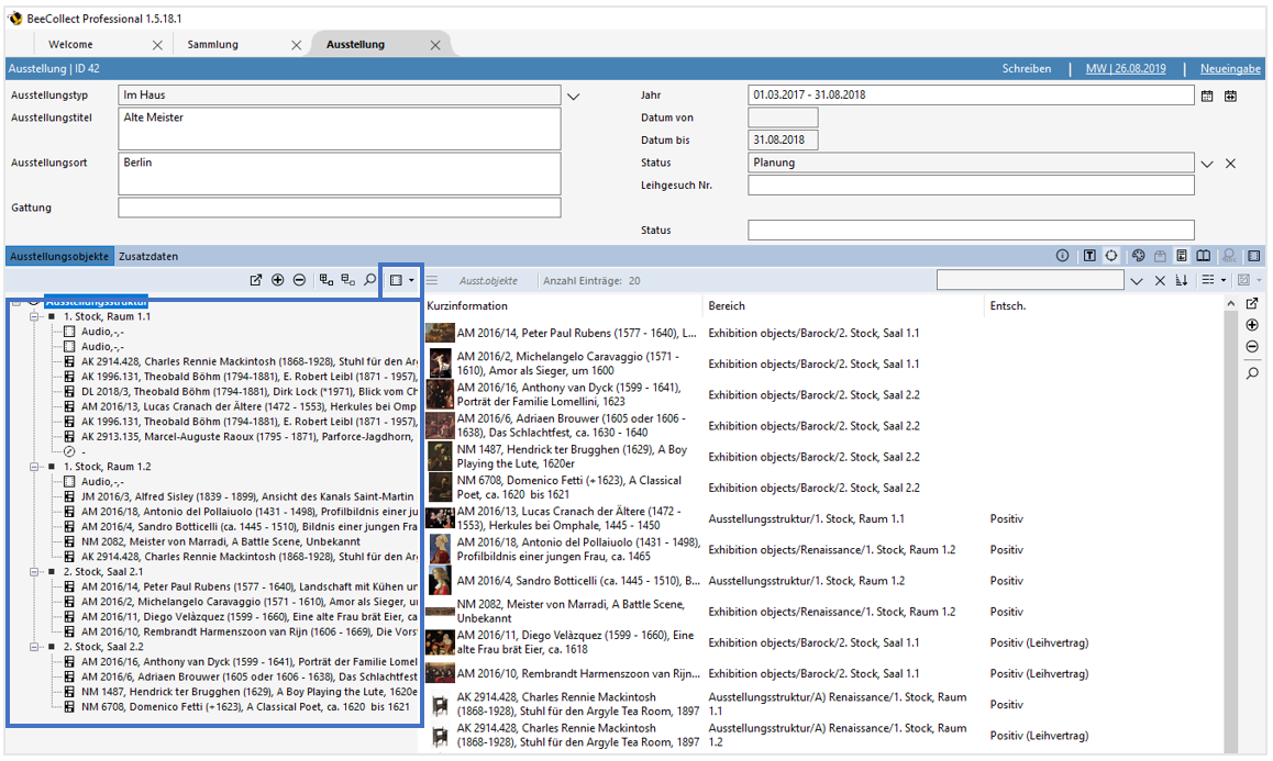 Ansicht Sektionen, Objekte und Medien Ansicht Sektionen, Objekte und Medien