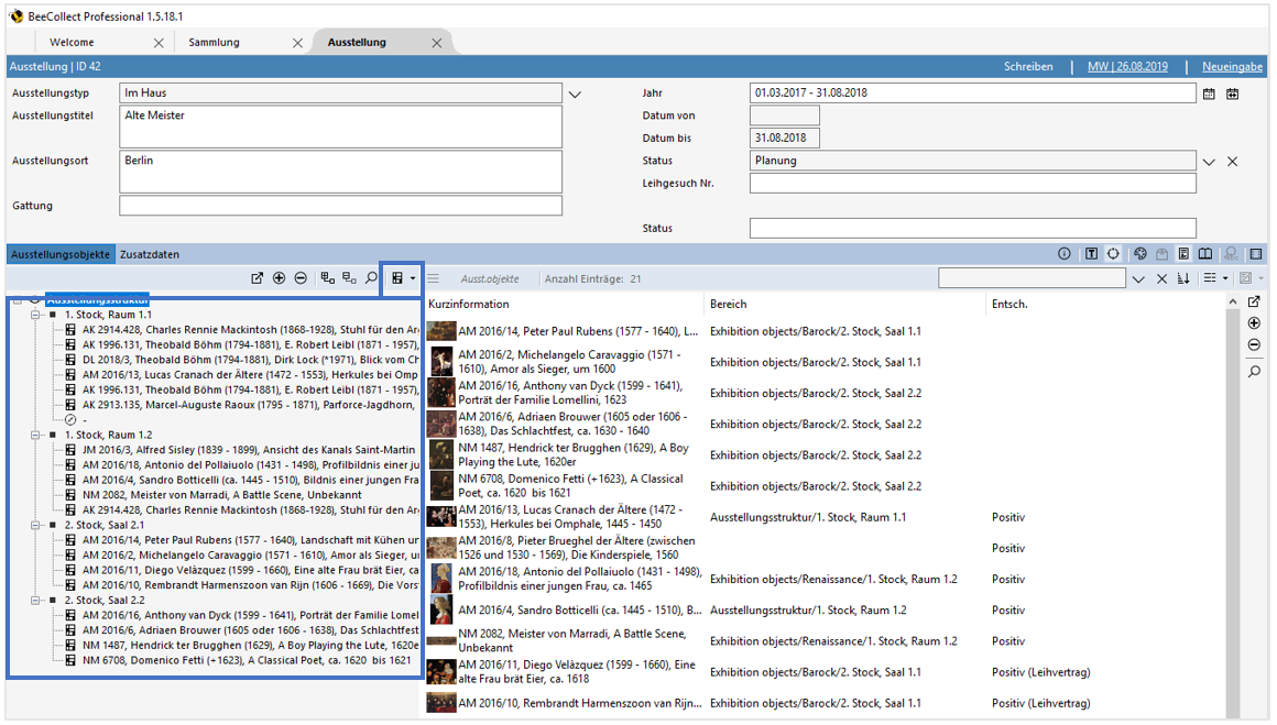 Ansicht Sektionen und Objekte Ansicht Sektionen und Objekte
