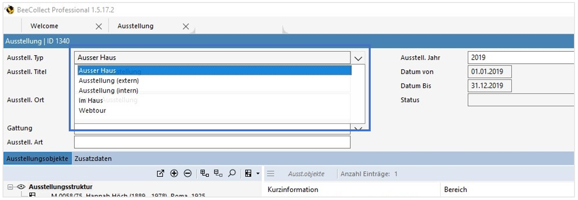 Aufklappmenü Ausstellungstyp Aufklappmenü Ausstellungstyp
