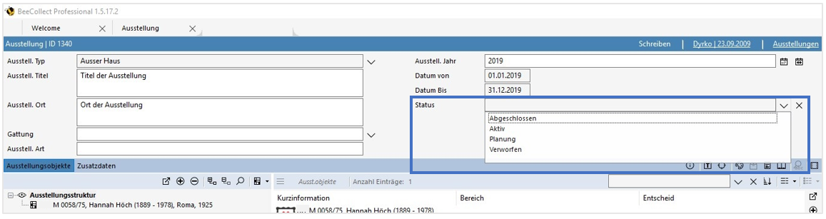 Aufklappmenü Status Aufklappmenü Status