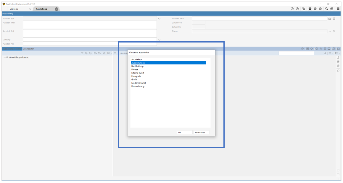 Dialogfenster Container auswählen Dialogfenster Container auswählen