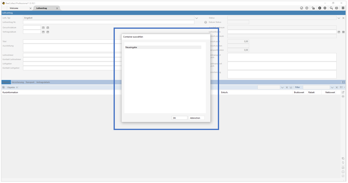 Fenster Container auswählen Fenster Container auswählen