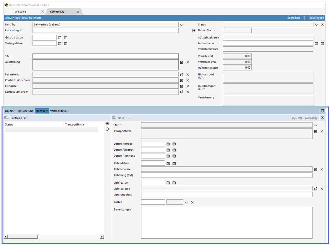 Formularbereich Register Transport Formularbereich Register Transport