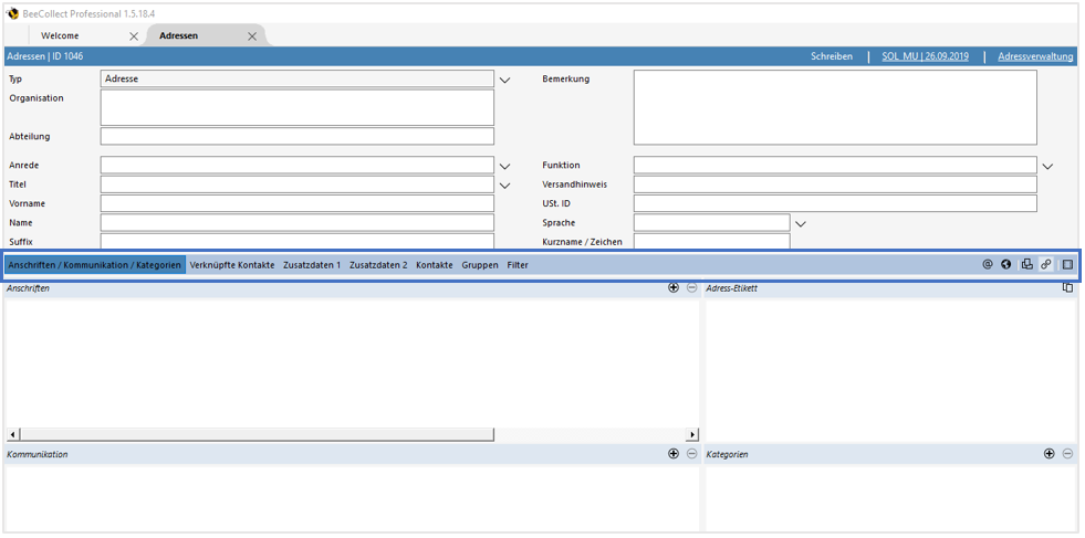 Registerbereich Modul Adressen Registerbereich Modul Adressen