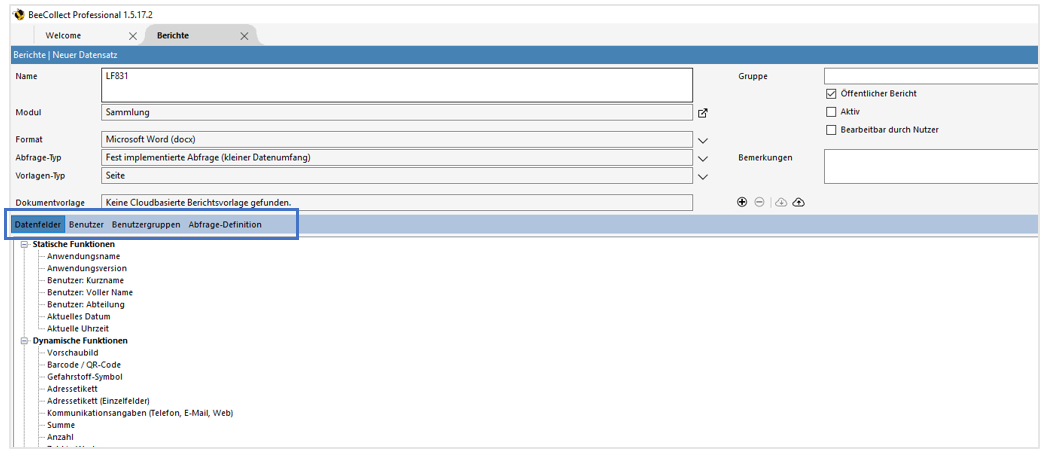 Registerbereich Modul Berichte Registerbereich Modul Berichte