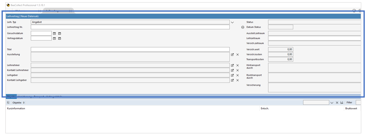 Stammdaten Modul Leihvertrag Stammdaten Modul Leihvertrag