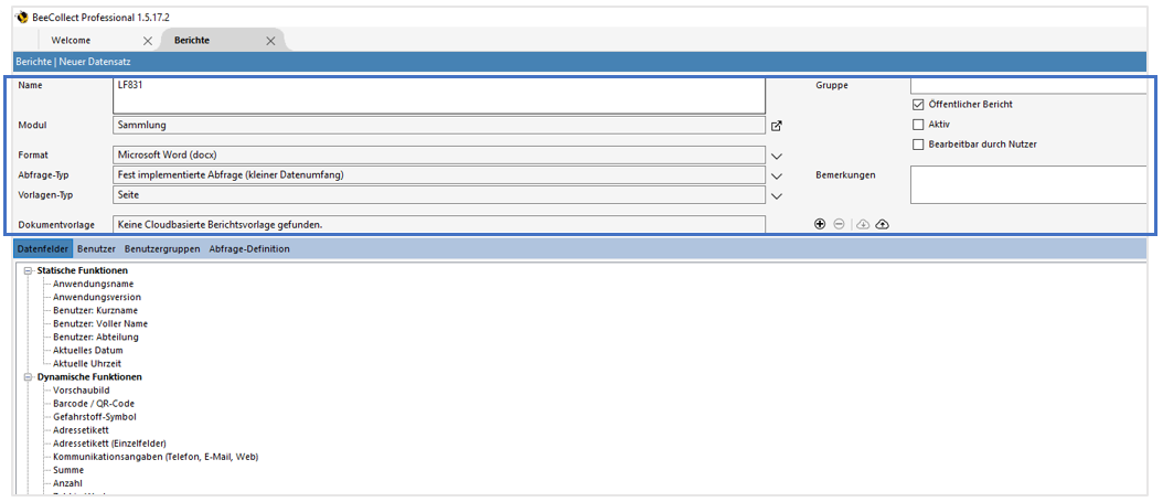 Standardfelder Modul Berichte Standardfelder Modul Berichte