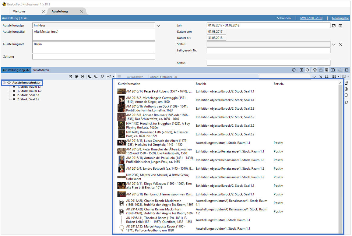Übersicht Ausstellungsobjekte Übersicht Ausstellungsobjekte