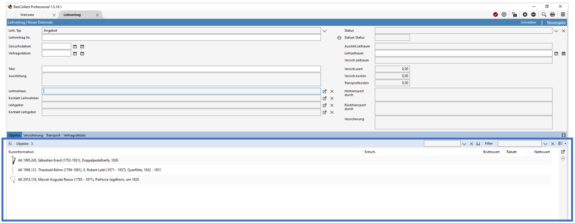 Übersichtsfeld Register Objekte Übersichtsfeld Register Objekte